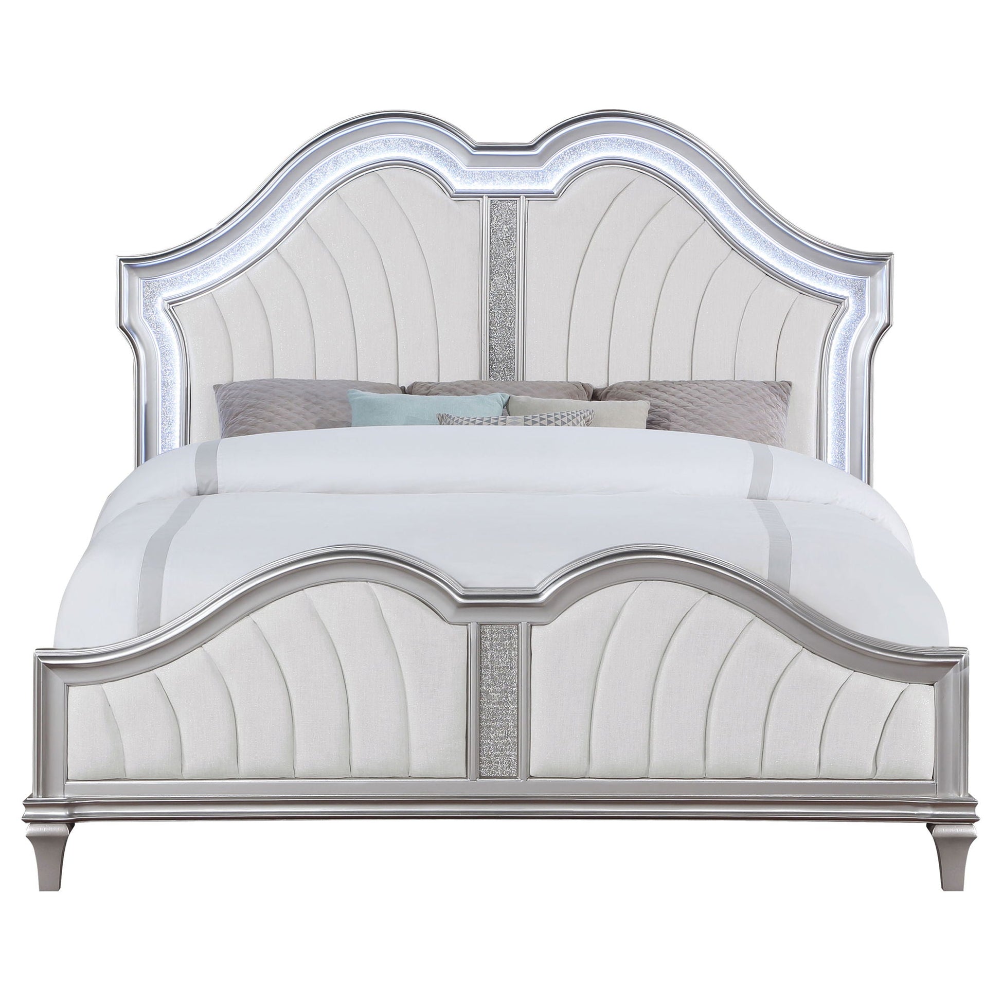 Katerina platform bed with LED light, silver tufted headboard by HouseOfZazla on Tampa Home & Garden Store
