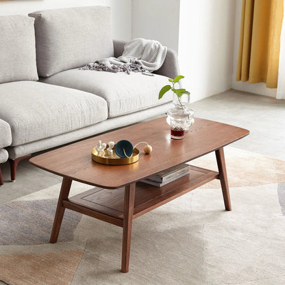 Low Oak Coffee Table With Solid Storage Shelf