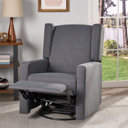Landau Fabric Upholstered Swivel Recliner gray fabric with metal base by HouseOfZazla on Tampa Home & Garden Store