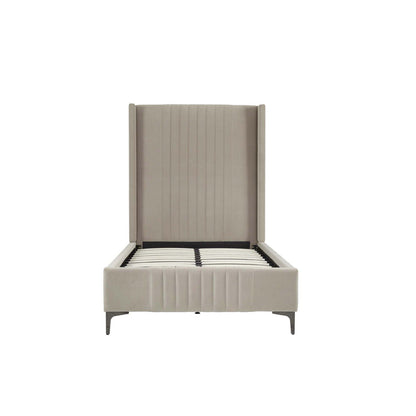 Promenade bed with upholstered beige headboard and slats, vertical channel tufting, HouseOfZazla on Tampa Home & Garden Store