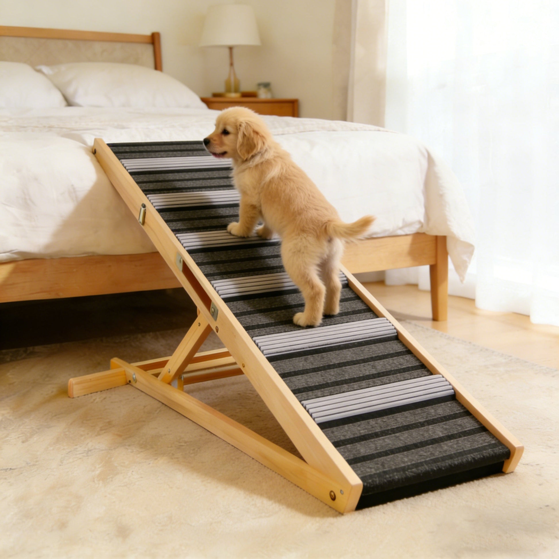 2026 Upgraded Dog Ramp for Couch wooden frame with adjustable heights and non-slip pads on Tampa Home & Garden Store