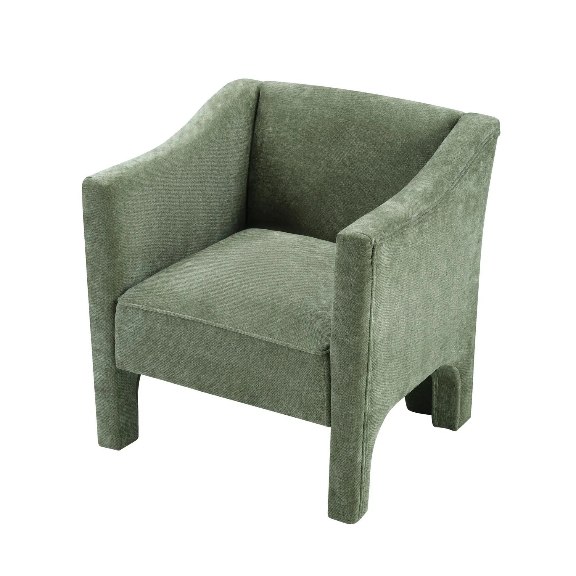 Barrel accent chair with enclosed arms in sage green fabric upholstery on Tampa Home & Garden Store