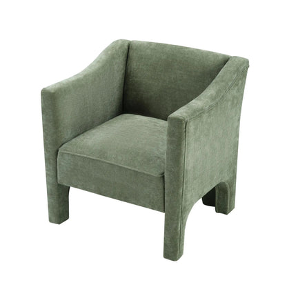 Barrel accent chair with enclosed arms in sage green fabric upholstery on Tampa Home & Garden Store