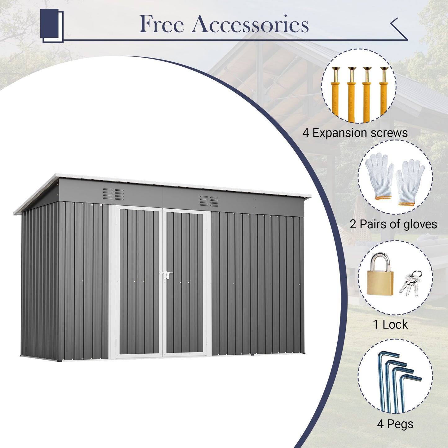 Outdoor Metal Shed with Lockable Door and Floor