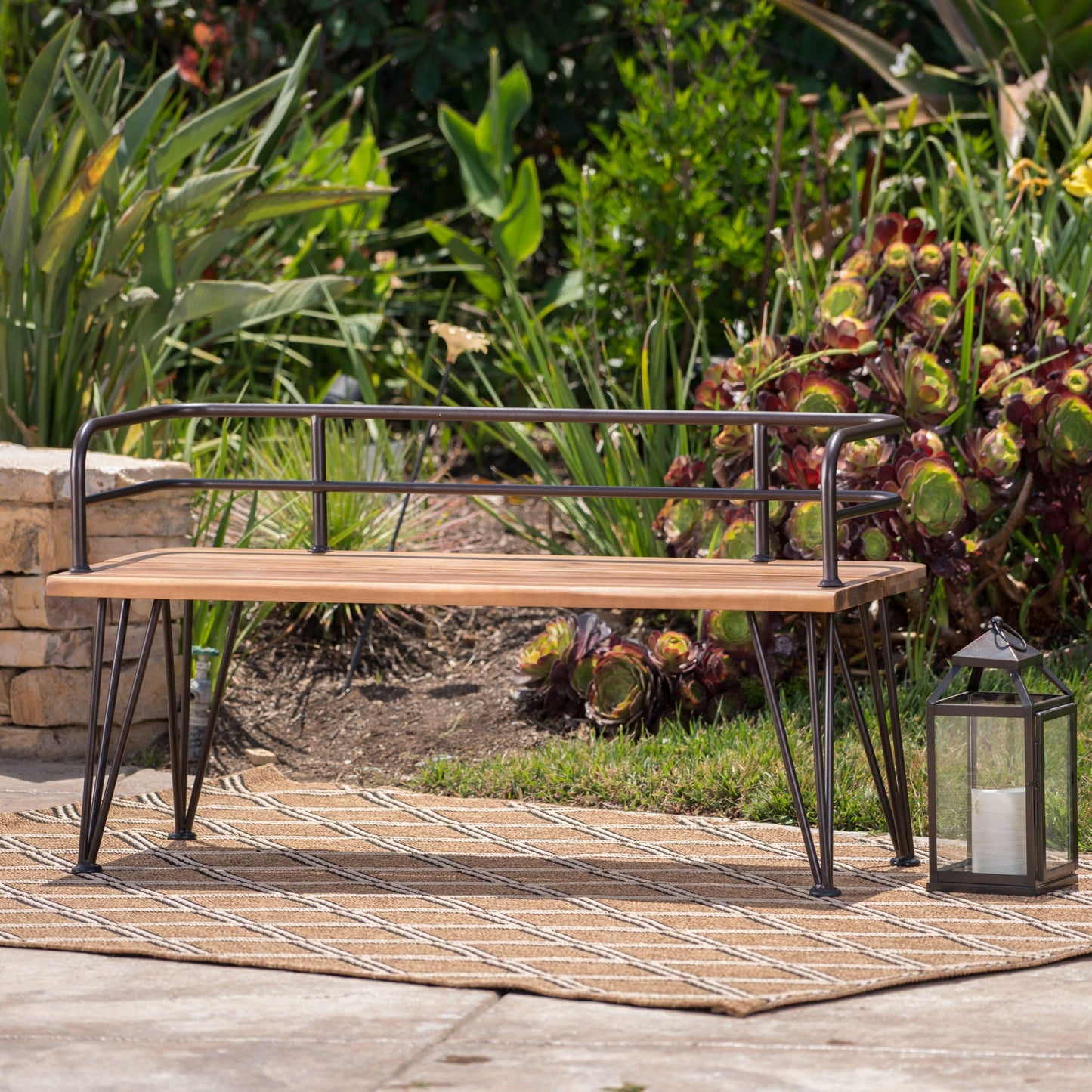 Classic Outdoor Bench with Iron and Teak Frame