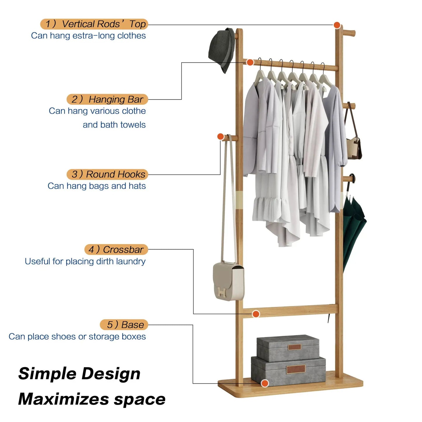 Solid Rubber Wood Hat Rack for Entryways