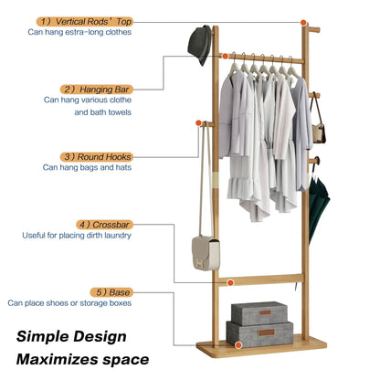 Solid Rubber Wood Hat Rack for Entryways