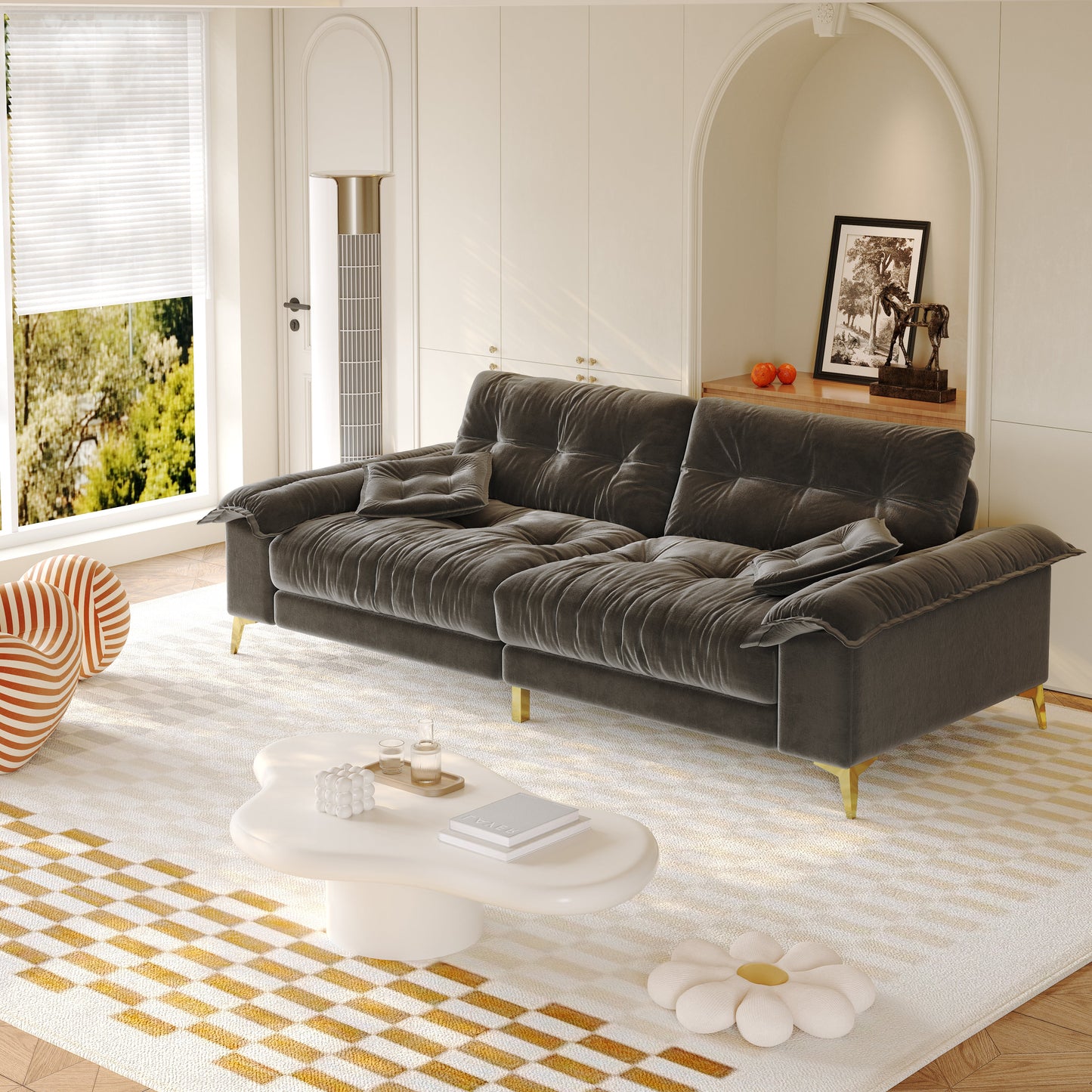 Modern 4 Seater Cloud Sofa and Chenille Frame