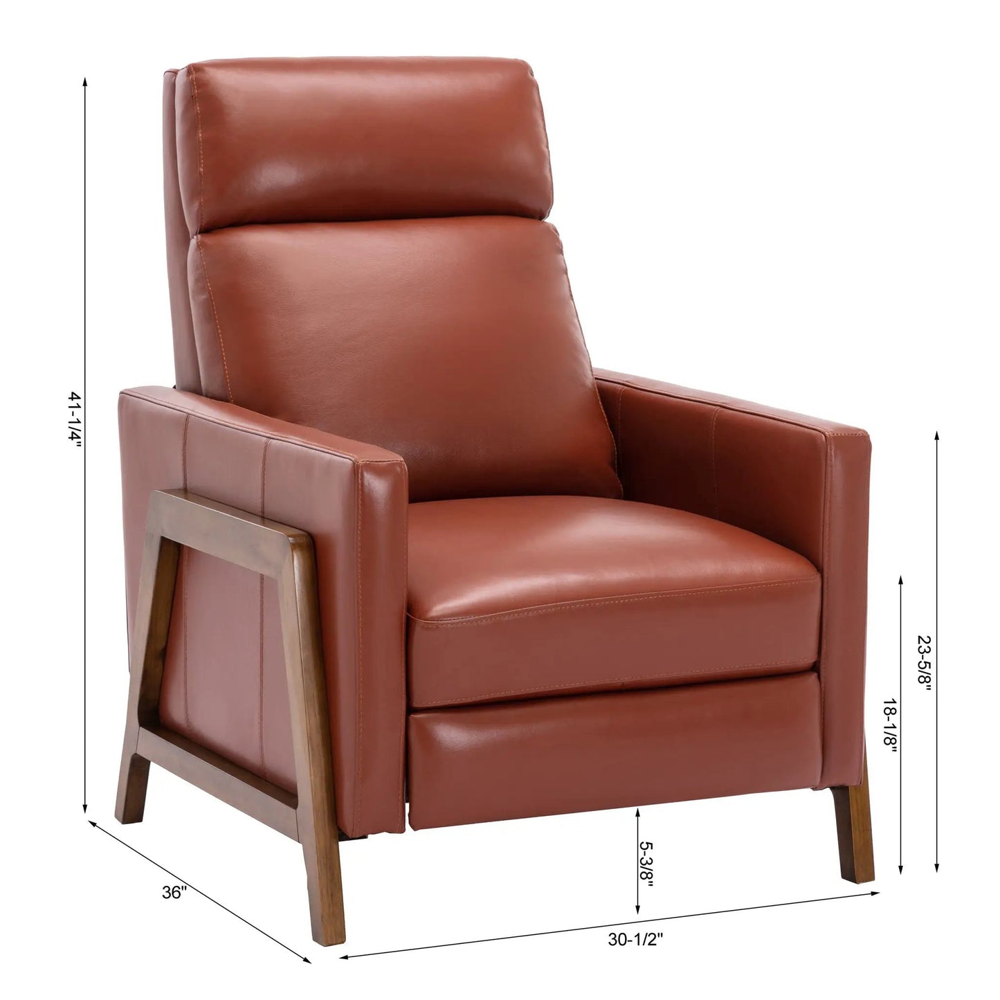 Richland push back recliner chair in brown leather with wooden legs on Tampa Home & Garden Store