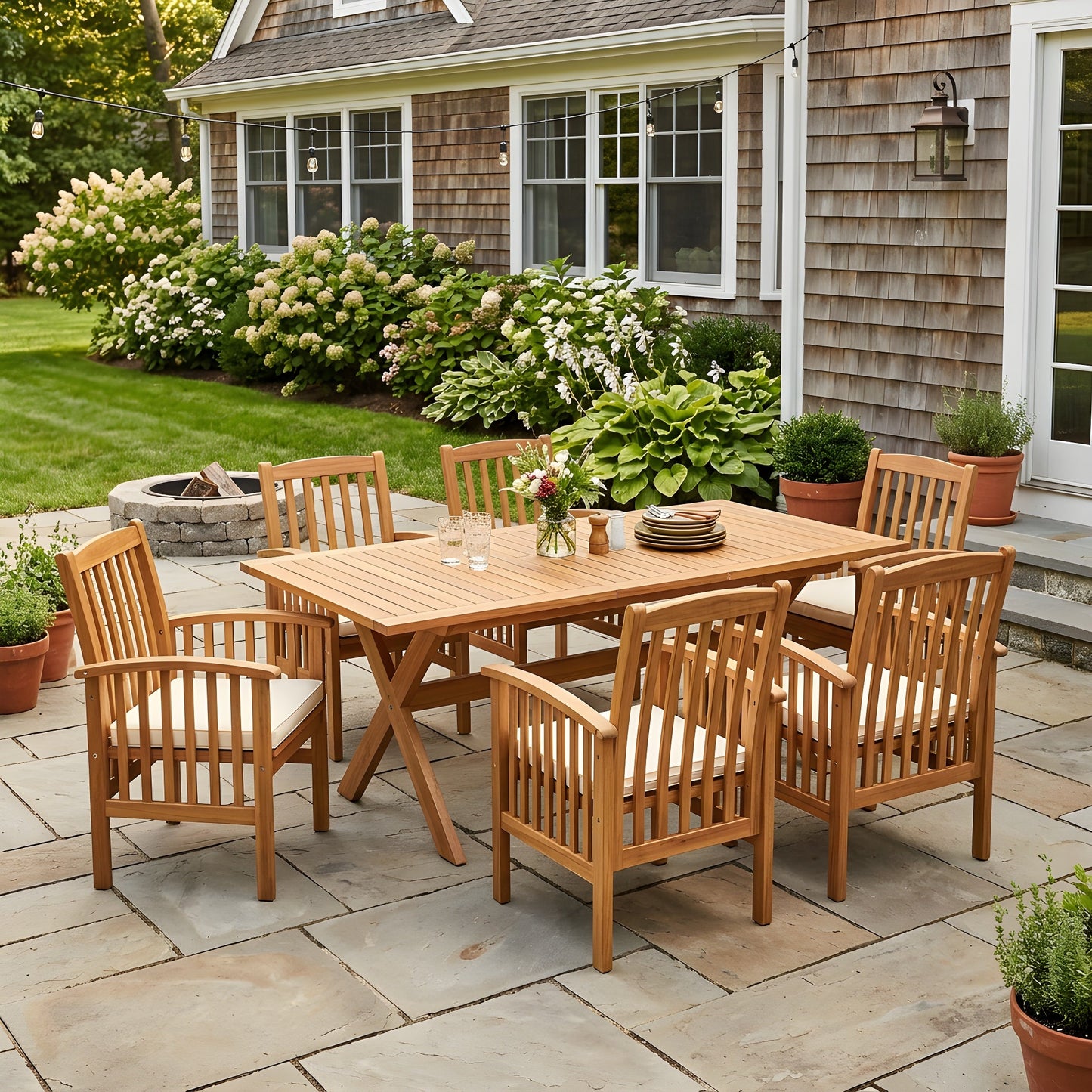 Modern Acacia Wood Outdoor Dining Set And Chairs