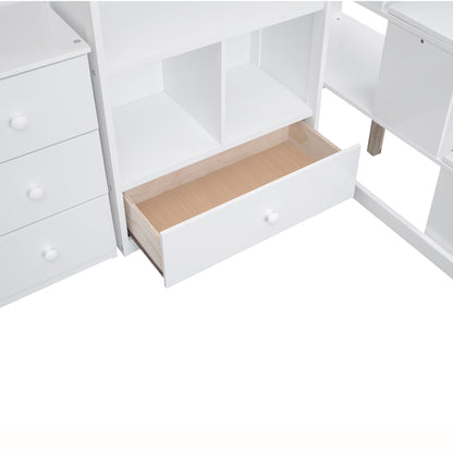 Loft bed with L-shaped desk, drawers, cabinet and storage staircase in white by HouseOfZazla on Tampa Home & Garden Store