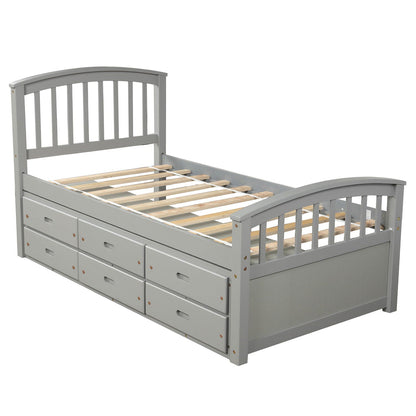 Platform storage bed in grey solid wood with 6 under-bed drawers HouseOfZazla on Tampa Home & Garden Store