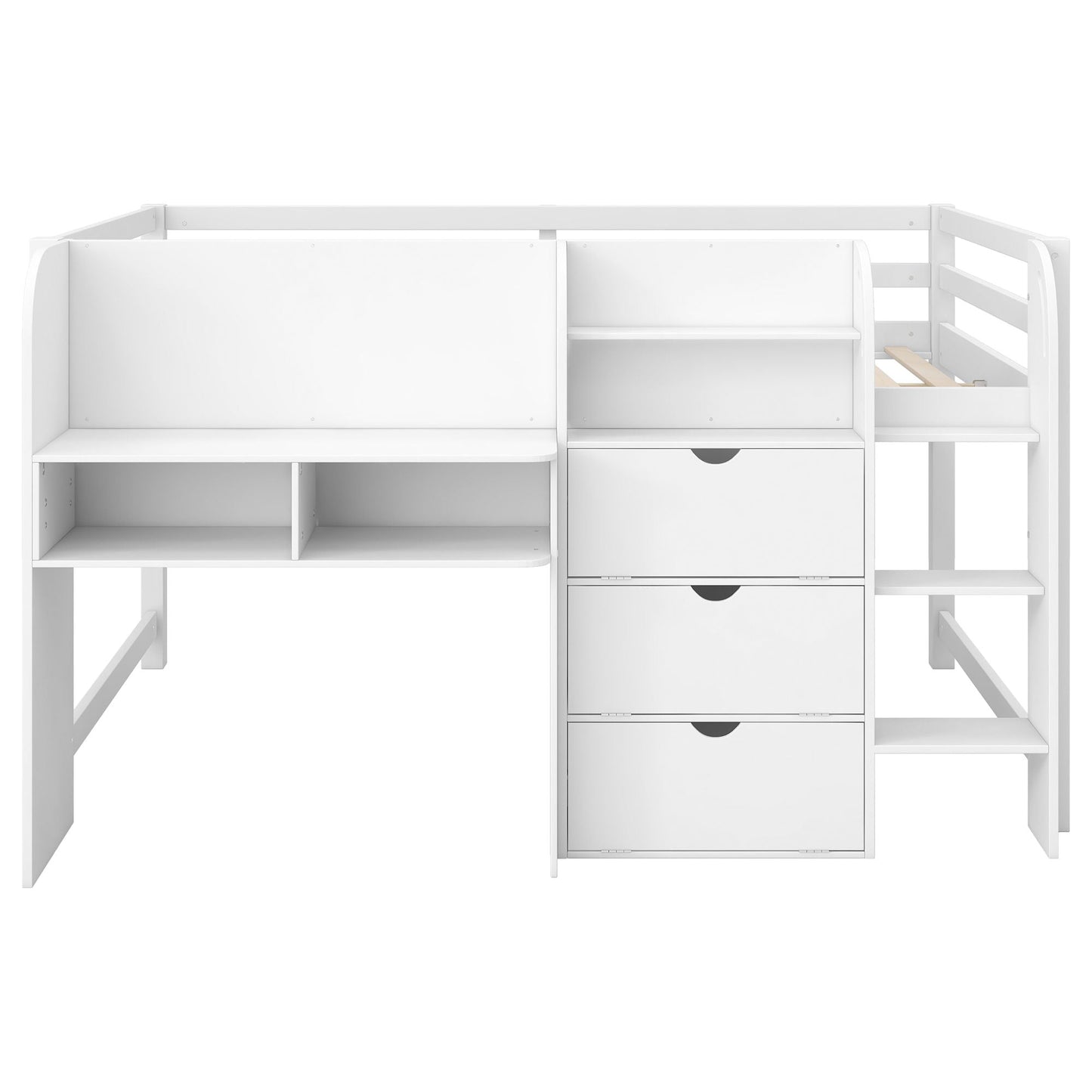 Low loft bed with built-in desk, bookcase, doodle board, white storage by HouseOfZazla on Tampa Home & Garden Store