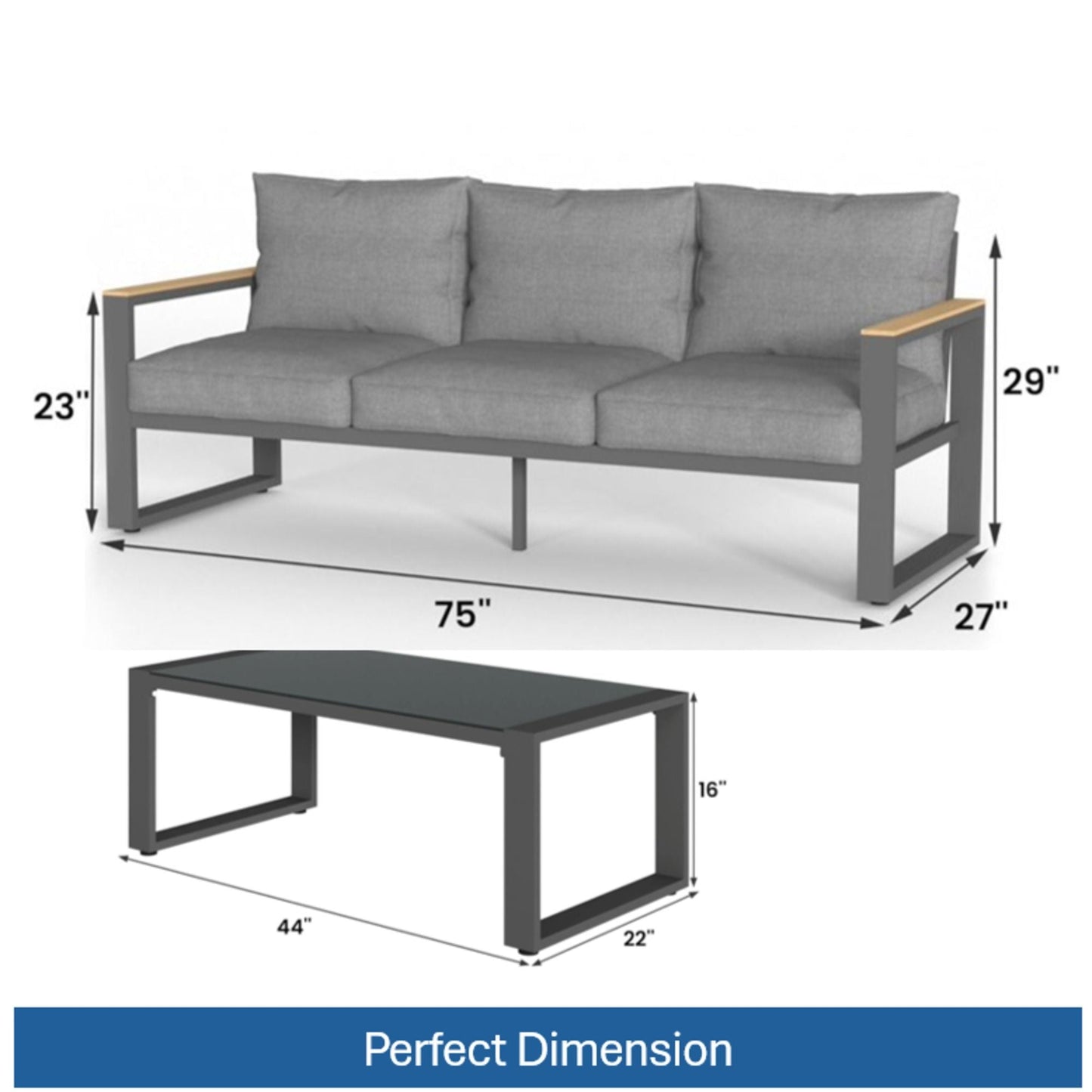 Modern Outdoor Sofa Set with the Coffee Table
