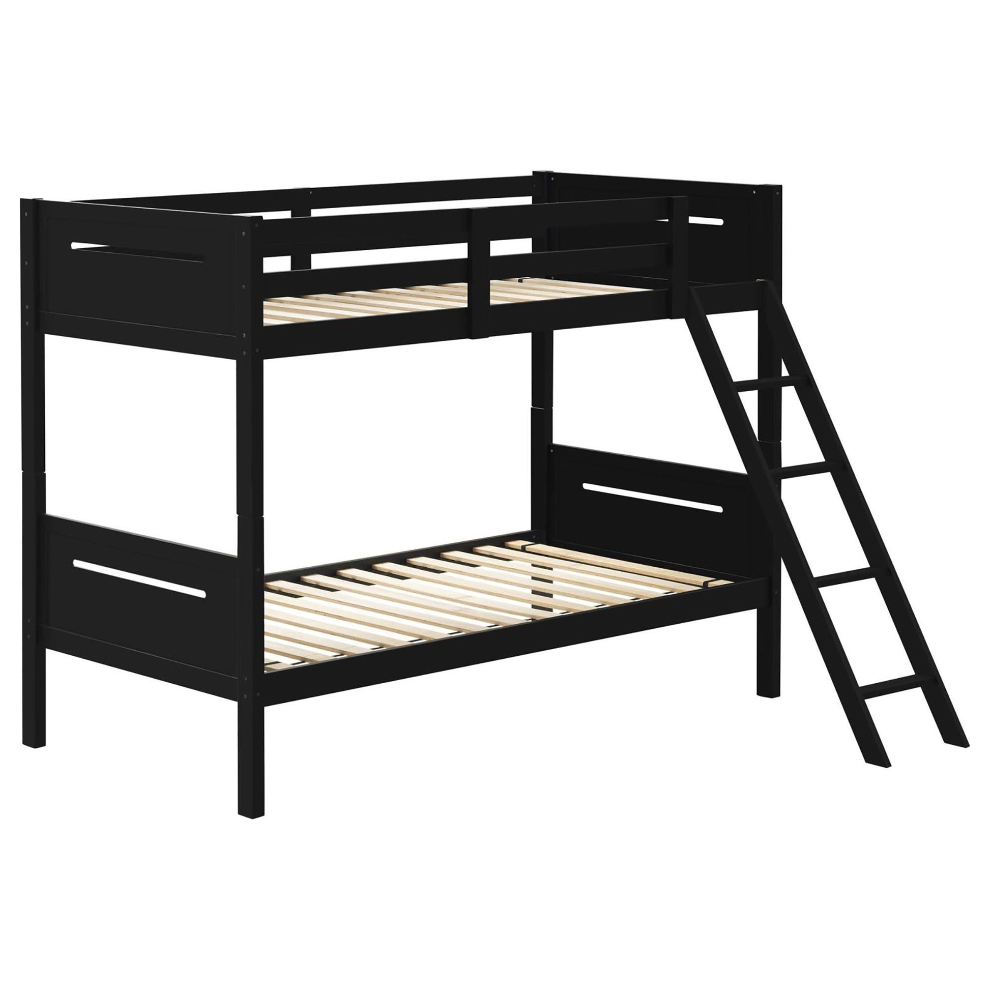 Bunk Bed With Built In Ladder in black finish with safety guardrails and angled access ladder on Tampa Home & Garden Store