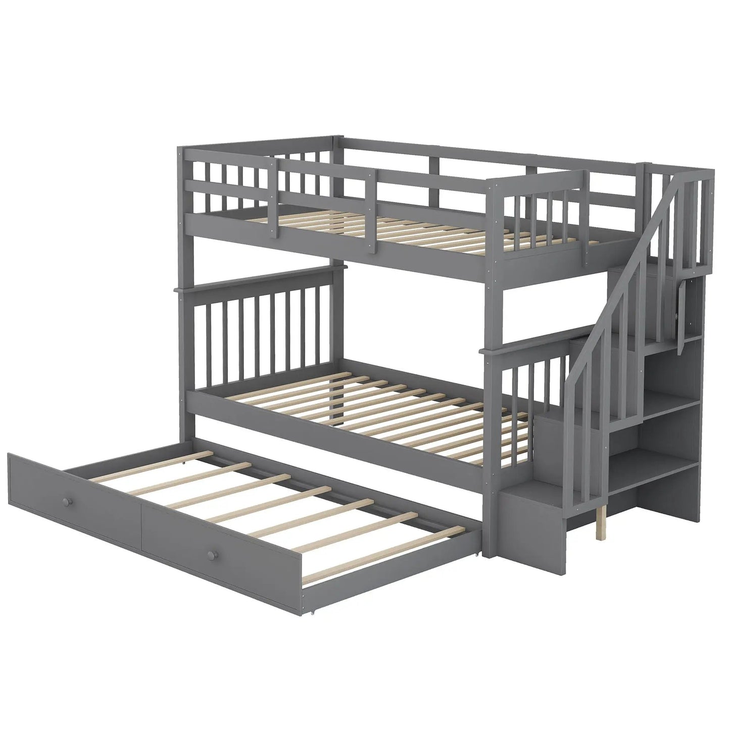 Stairway Bunk Bed with Storage and Guard Rail