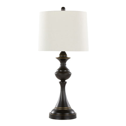 Montgomery Contemporary Table Lamp Set of 2 with dark bronze base and ivory fabric shade on Tampa Home & Garden Store