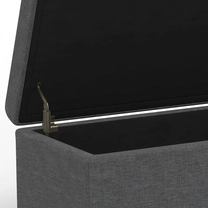Avalon Multifunctional Storage Ottoman Bench in gray fabric with brass hinge, interior storage on Tampa Home & Garden Store