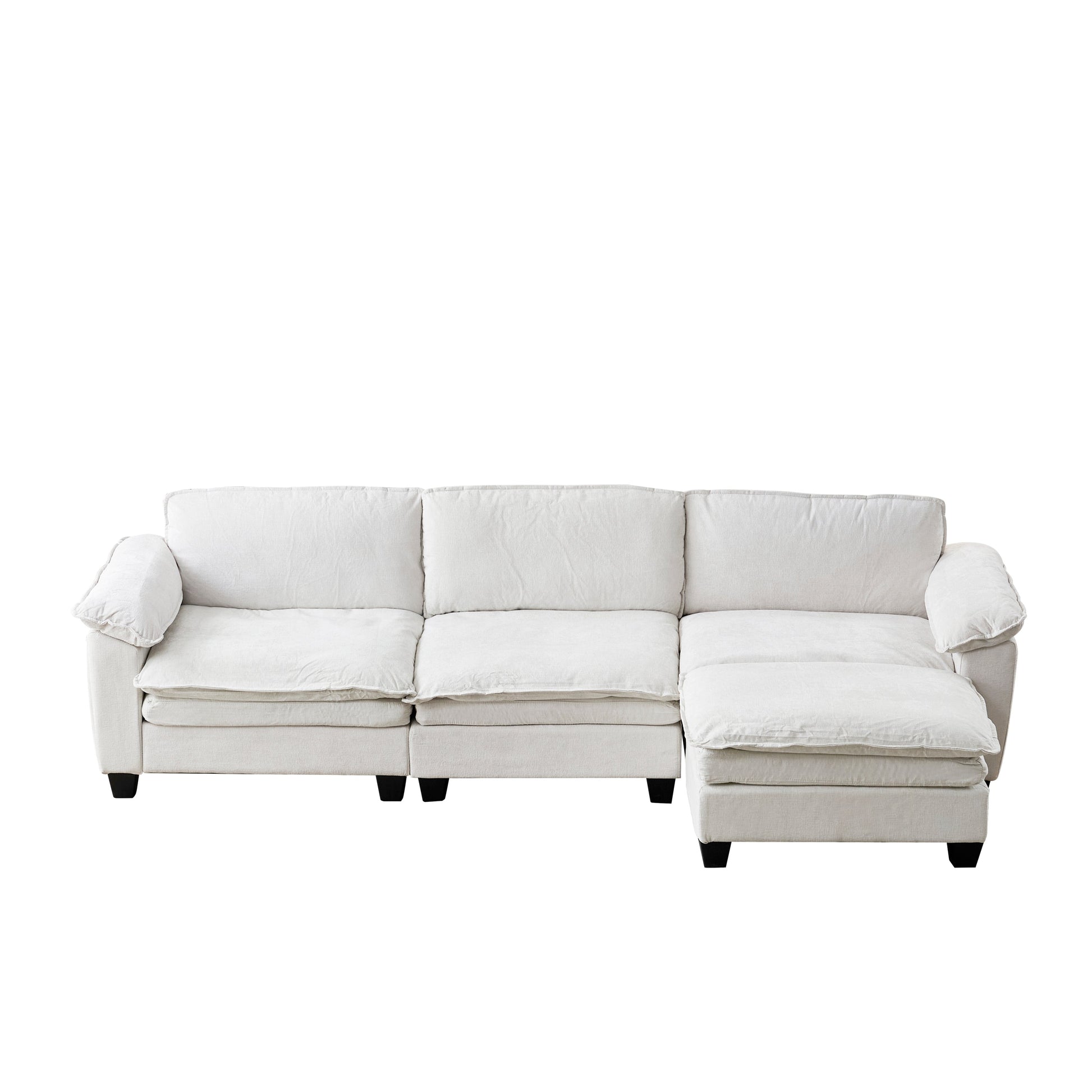 Living Room Sofa with Ottoman stationary by HouseOfZazla in soft beige chenille on Tampa Home & Garden Store