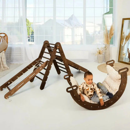 5in1 Montessori Climbing Set Goodevas triangle ladder curved rocker with cushions rope on Tampa Home & Garden Store