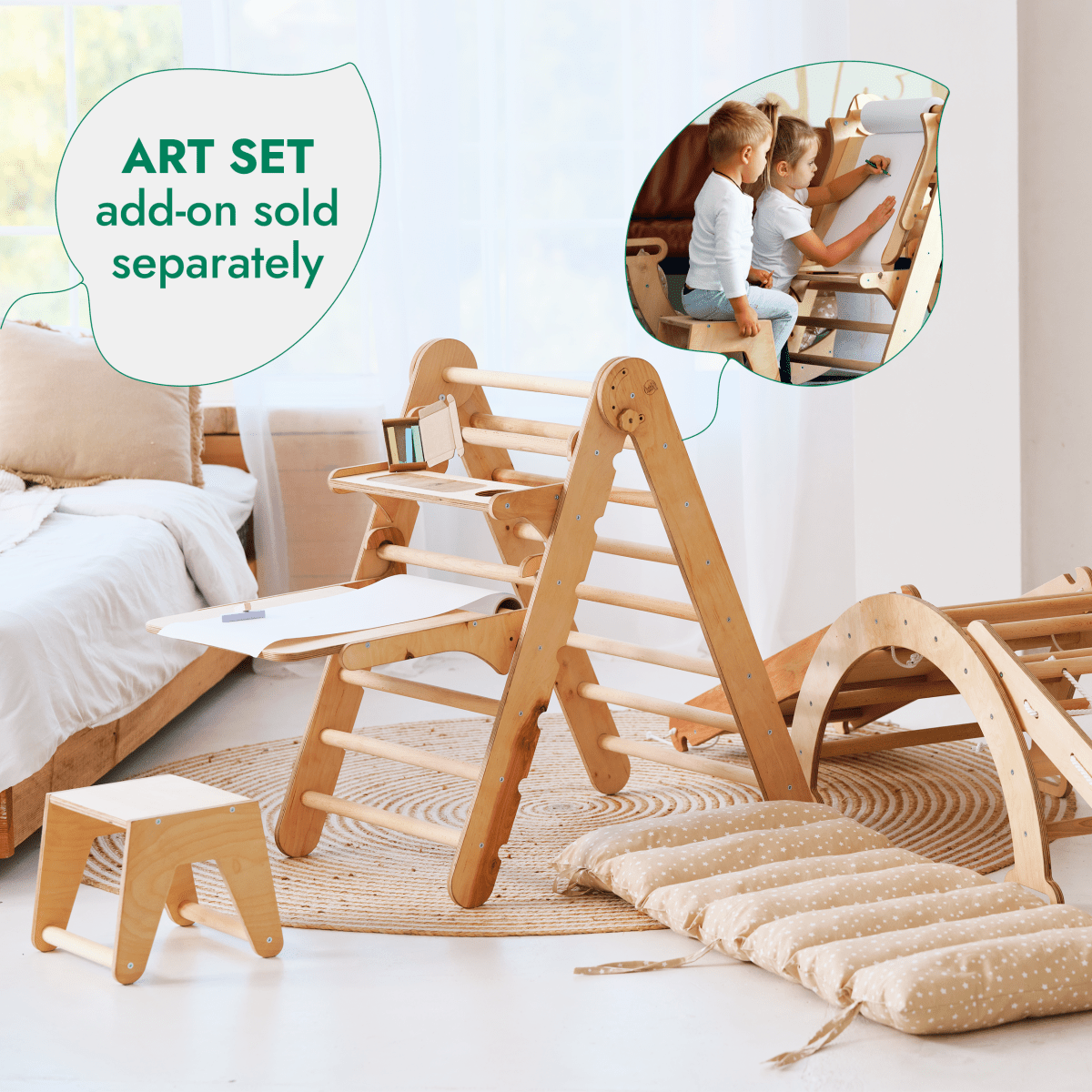 Goodevas 5in1 Montessori climbing set wooden playset in natural finish on Tampa Home & Garden Store