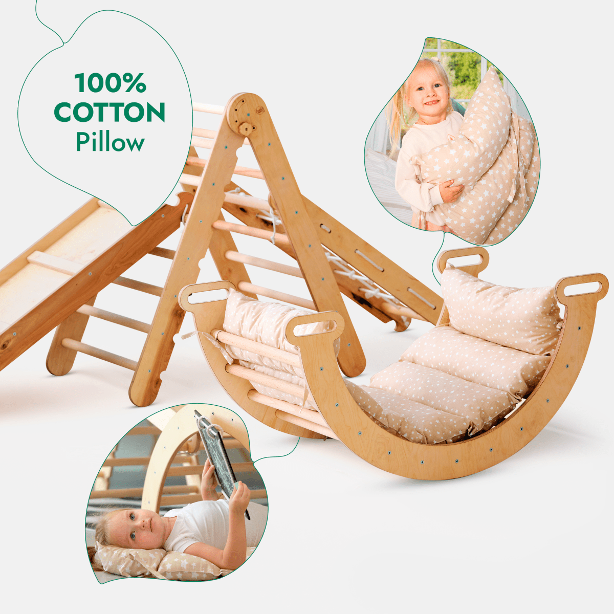 Goodevas 5in1 Montessori climbing set triangle ladder arch rocker slide board cushions on Tampa Home & Garden Store