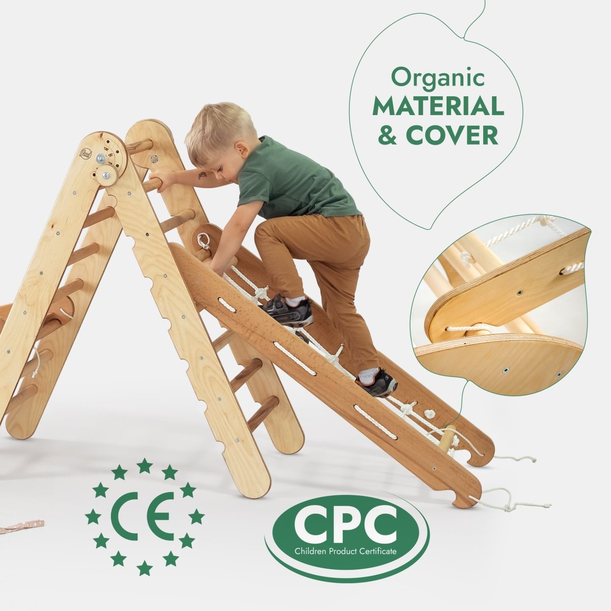 5in1 Montessori climbing set Goodevas wooden triangle ladder with slide board & rope on Tampa Home & Garden Store