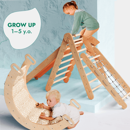 5in1 Montessori Climbing Set Goodevas triangle ladder rocker slide board net rope cushion on Tampa Home & Garden Store