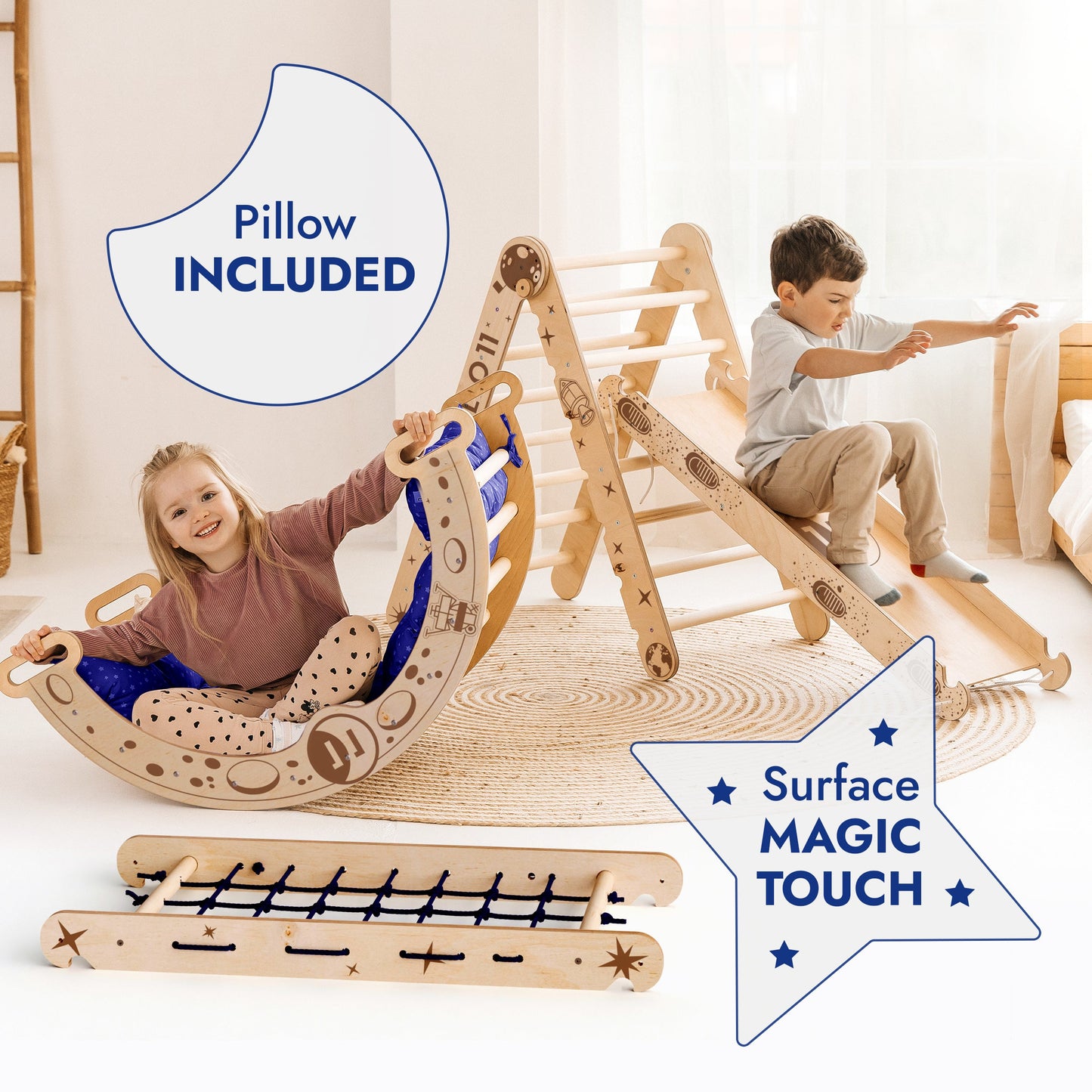 Goodevas Apollo 5in1 Climbing Set Pikler climber with arch and slide pillow included on Tampa Home & Garden Store