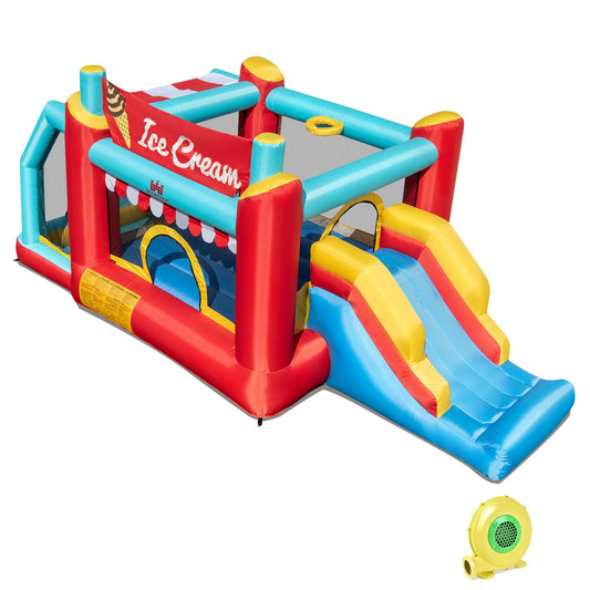 5-in-1 Ice Cream Inflatable Bounce House with Ball Pit and Slide with 480W Blower - Tampa Home & Garden Store