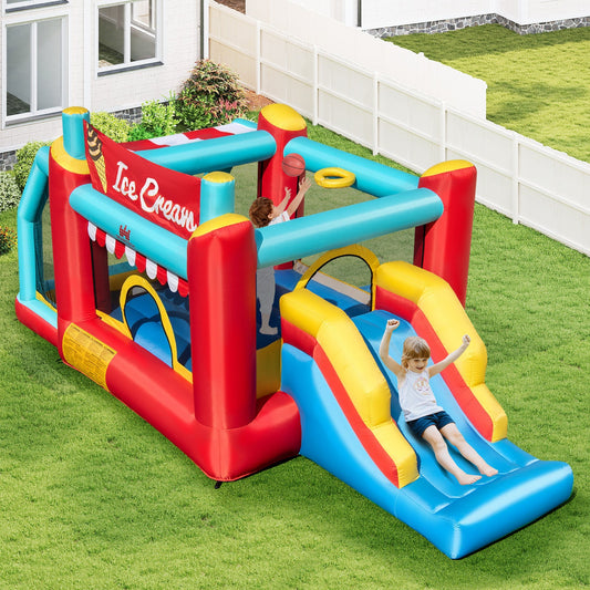 5-in-1 Ice Cream Inflatable Bounce House with Ball Pit and Slide with 520W Blower - Tampa Home & Garden Store