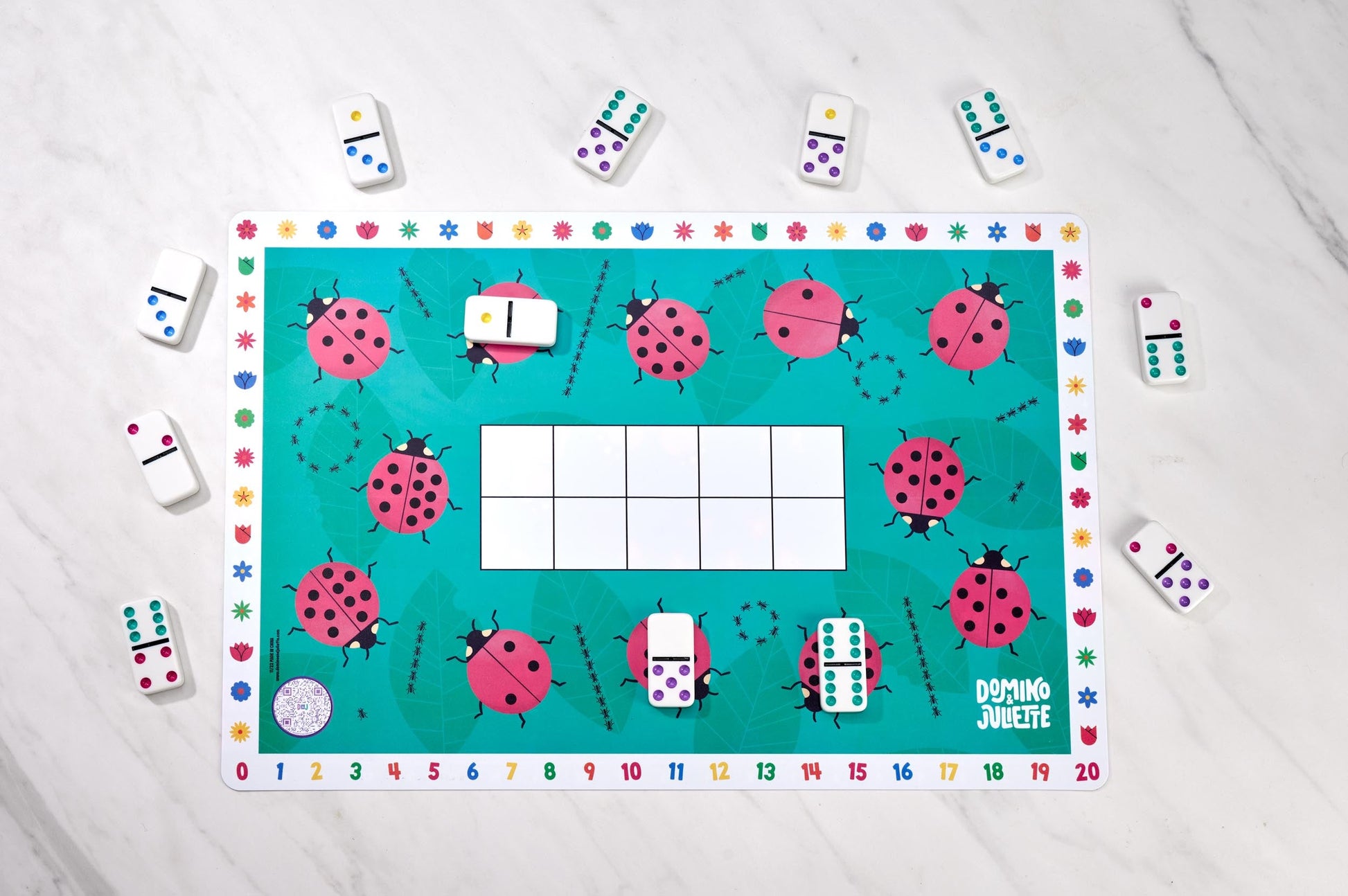 3-pack Math Placemat Bundle by Domino & Juliette, teal ladybug themed educational placemats on Tampa Home & Garden Store