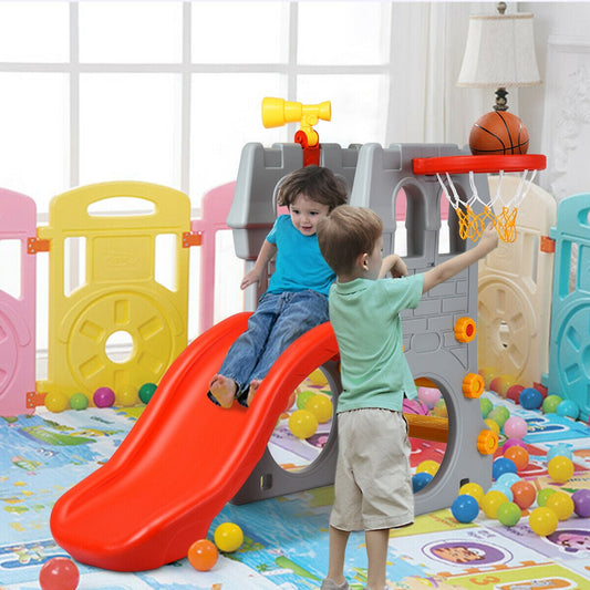 5 in 1 Toddler Climber Slide Playset with Basketball Hoop and Telescope - Tampa Home & Garden Store