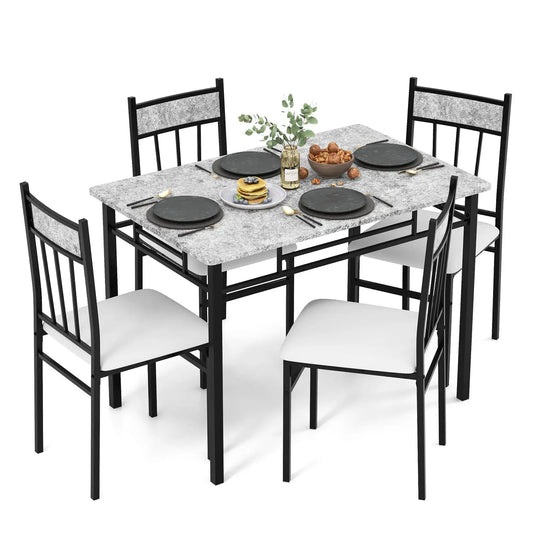 5-Piece Faux Marble Dining Set with Steel Frame by DirectDeals; black frame gray top on Tampa Home & Garden Store