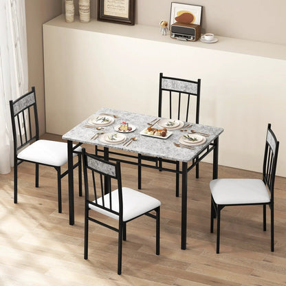 5 Piece Faux Marble Dining Set With Steel Frame
