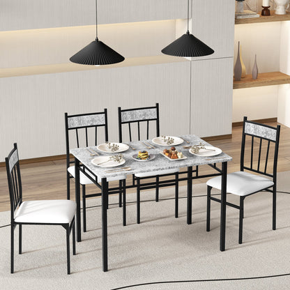 5 Piece Faux Marble Dining Set With Steel Frame
