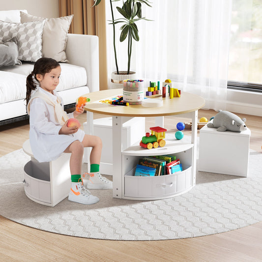 5 Piece Toddler Round Nesting Table with 4 Storage Stools for Activity - Tampa Home & Garden Store