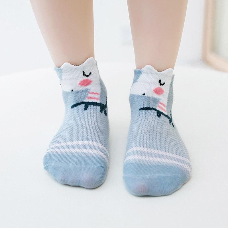 Stevvex infant socks blue cotton mesh with white scalloped cuffs cute animal face on Tampa Home & Garden Store