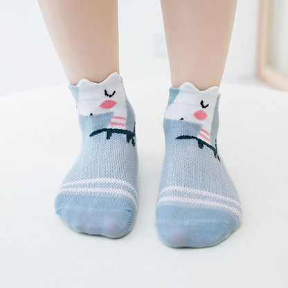 Stevvex infant socks blue cotton mesh with white scalloped cuffs cute animal face on Tampa Home & Garden Store