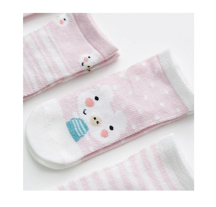 Pink cotton-mesh baby socks with white toe and cloud-face motif, Stevvex 0-2Y infant on Tampa Home & Garden Store
