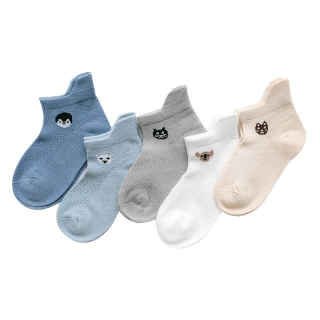Stevvex baby socks 5-pair set for 0-2Y; cotton mesh ankle socks with cute animal faces on Tampa Home & Garden Store