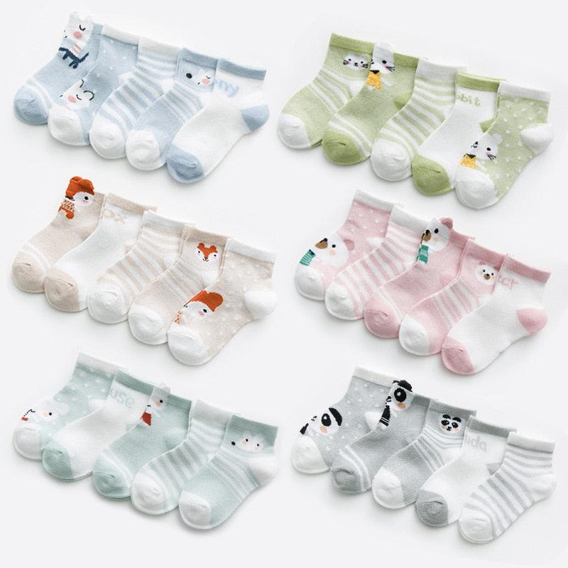 Stevvex 5Pairs 0-2Y baby socks in six colorful prints cotton mesh on Tampa Home & Garden Store
