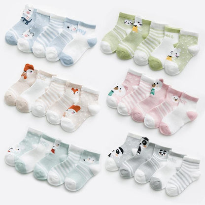 Stevvex 5Pairs 0-2Y baby socks in six colorful prints cotton mesh on Tampa Home & Garden Store