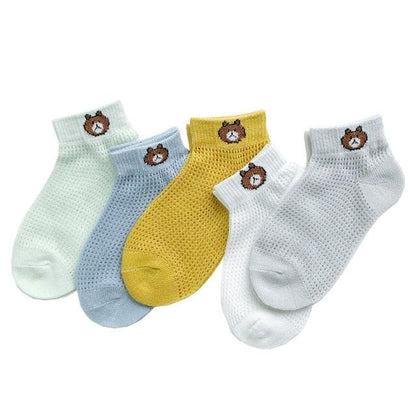 Stevvex baby socks 5-pair mesh cotton in mint blue yellow white gray with bear cuff logo on Tampa Home & Garden Store