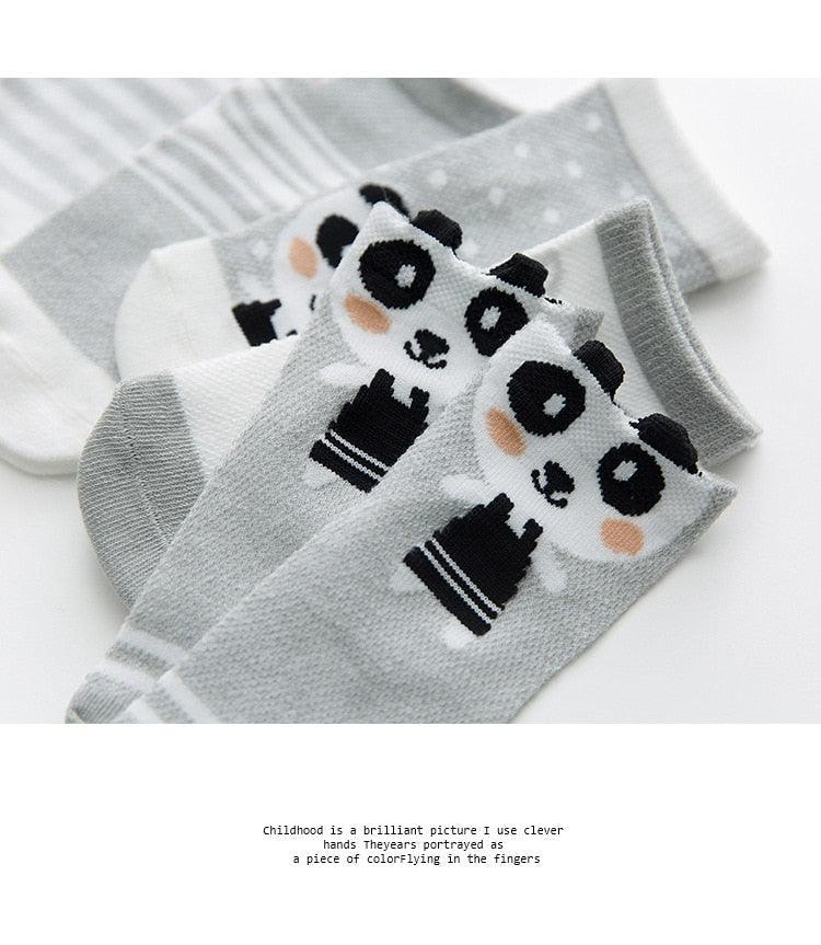 Stevvex 5-pair 0-2Y infant panda socks in gray cotton mesh on Tampa Home & Garden Store