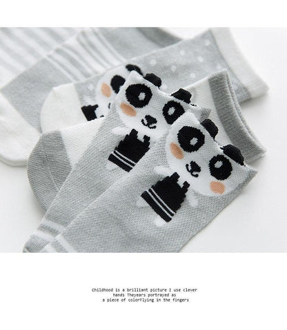 Stevvex 5-pair 0-2Y infant panda socks in gray cotton mesh on Tampa Home & Garden Store