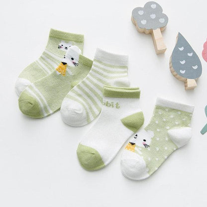 Stevvex 5-pair infant socks set 0-2Y green/white with animal prints on Tampa Home & Garden Store