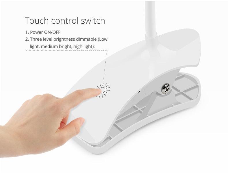 Stevvex 5V USB LED desk lamp white clip-on flexible study light with touch control on Tampa Home & Garden Store