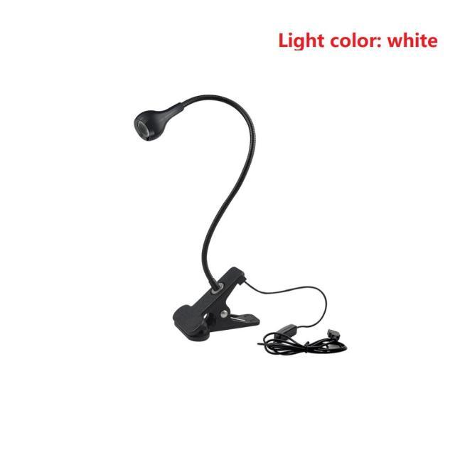 Desk lamp with clamp and flexible gooseneck, black body, 5V USB-powered LED, white light on Tampa Home & Garden Store