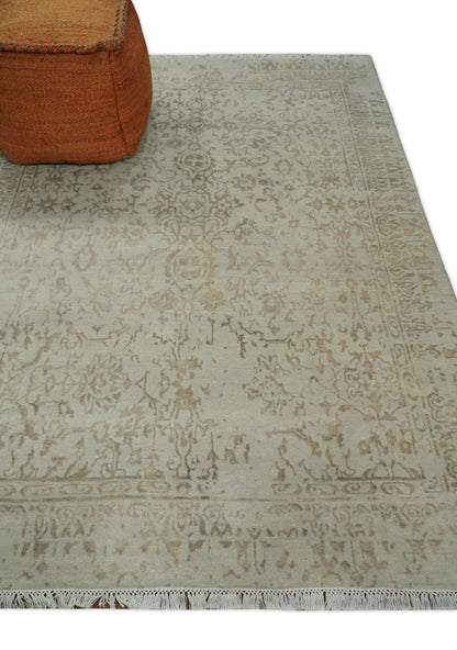 Alfombra antigua de lana y seda, estilo persa tradicional, anudada a mano, de 13 x 18 cm, en beige y marrón | AGR50